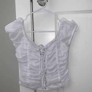 VENUS white lace up tie off shoulder shirt size XS